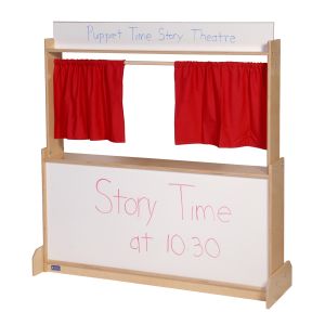 Toy Time Kids' Wooden Tabletop Puppet Theater With Curtains